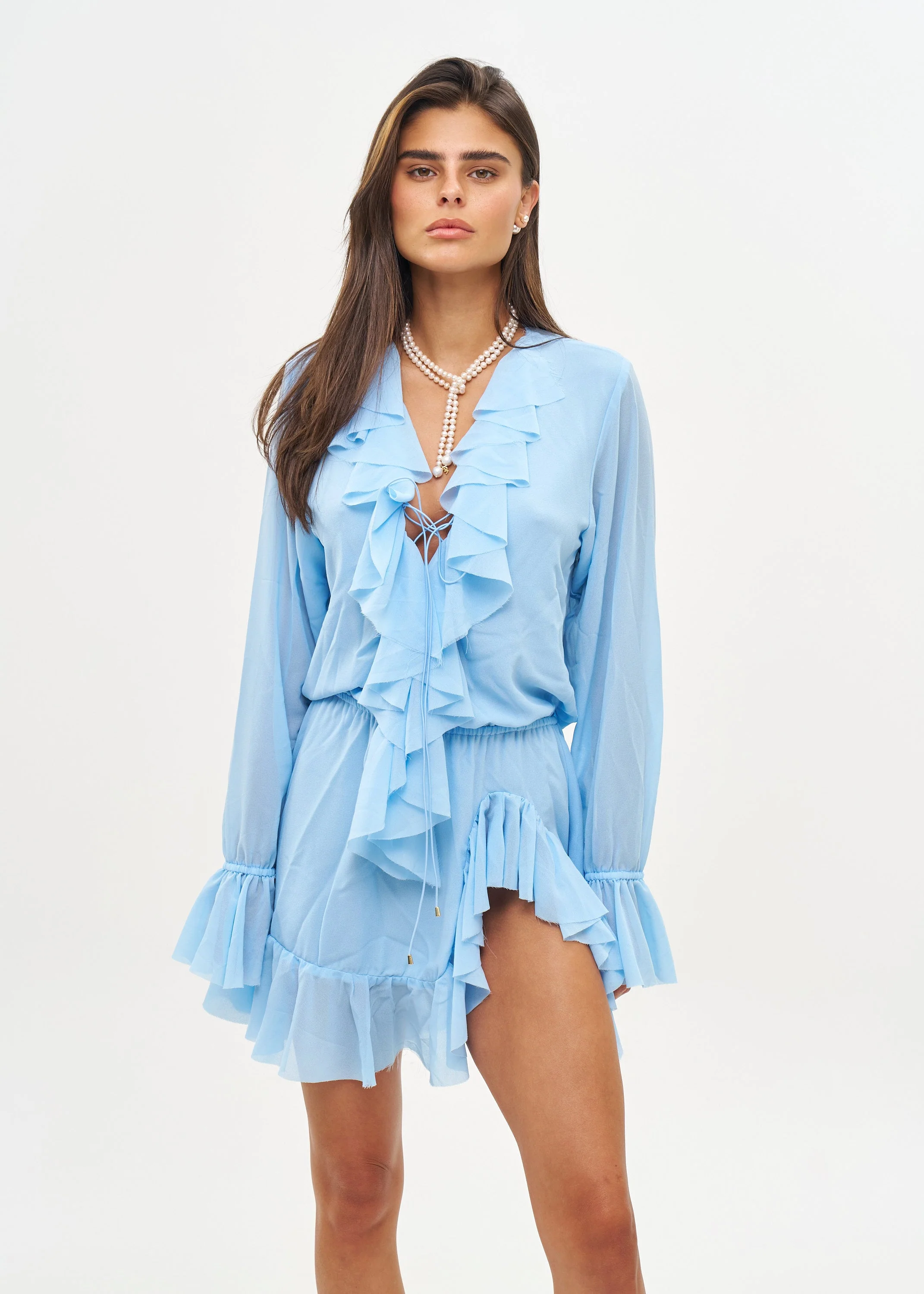 BELLEN RUFFIED PACIFIC BLUE - MINI DRESS - Image 4
